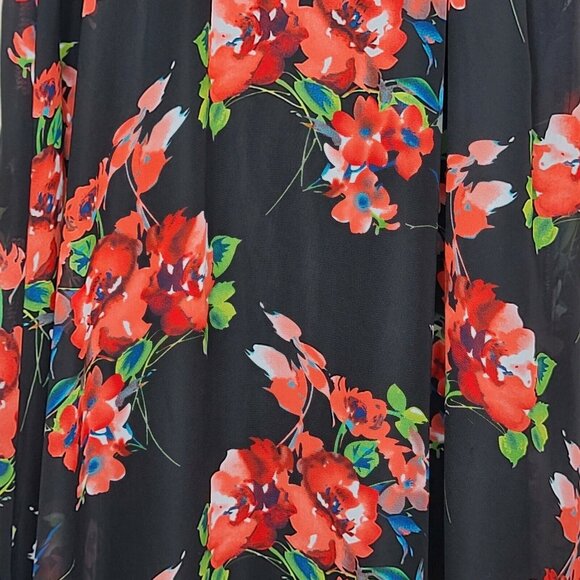 Betsey Johnson Dress Womens Size 4 Black Red Floral A-line Shift Flowy Summer - Picture 4 of 12